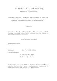 Agronomic performance and transcriptional analysis of genetically engineered zeaxanthin-rich potato (Solanum tuberosum L.) [Elektronische Ressource] / Xia Dong