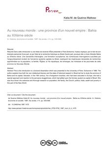 Au nouveau monde : une province d un nouvel empire : Bahia au XIXème siècle - article ; n°4 ; vol.6, pg 535-568
