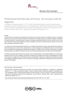Performance financière des communes : de nouveaux outils de diagnostic - article ; n°3 ; vol.17, pg 1-21