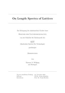 On length spectra of lattices [Elektronische Ressource] / von Thomas A. Willging