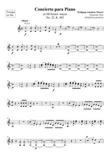 Partition cor 1/2 (E♭), Piano Concerto No.22, E♭ major, Mozart, Wolfgang Amadeus