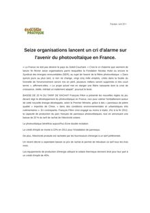 Seize organisations lancent un cri d alarme sur l avenir du photovoltaïque en France.