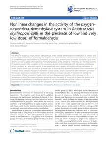 Nonlinear changes in the activity of the oxygen-dependent demethylase system in Rhodococcus erythropoliscells in the presence of low and very low doses of formaldehyde