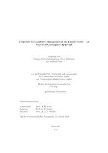 Corporate sustainability management in the energy sector [Elektronische Ressource] : an empirical contingency approach / vorgelegt von Oliver Salzmann