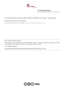 La transparence des actes administratifs en Italie : Quelques aspects de droit comparé - article ; n°1 ; vol.46, pg 73-101