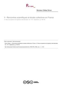 II - Rencontres scientifiques et études collectives en France  ; n°1 ; vol.1, pg 166-180