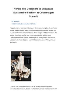 Nordic Top Designers to Showcase Sustainable Fashion at Copenhagen Summit