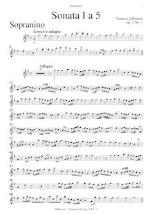 Partition Sopranino , partie, Sei Sinfonie e Sei concerts a Cinque, Op.2