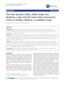 The foot posture index, ankle lunge test, Beighton scale and the lower limb assessment score in healthy children: a reliability study