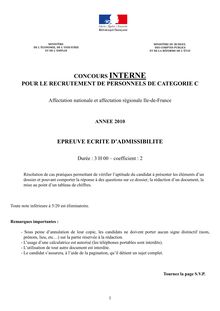 CONCOURS INTERNE POUR LE RECRUTEMENT DE PERSONNELS DE CATEGORIE C ...