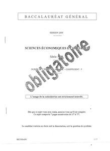 Sciences économiques et sociales (SES) 2005 Sciences Economiques et Sociales Baccalauréat général