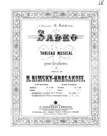 Partition complète, Sadko, Садко ; Episode from the Legend of Sadko (Эпизод из былини о Садко) ; Musical picture (Музыкальная картина) ; Tableau musical