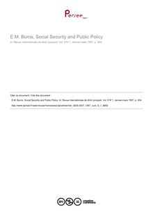 E.M. Burns, Social Security and Public Policy - note biblio ; n°1 ; vol.9, pg 304-304