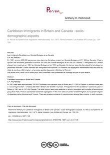 Caribbean immigrants in Britain and Canada : socio-demographic aspects - article ; n°3 ; vol.3, pg 129-150