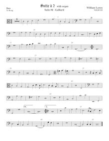Partition viole de basse, clef en basse et en alto,  No. 4 pour two violes de gambe et orgue par William Lawes
