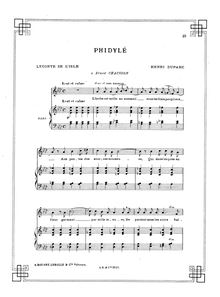 Partition complète (Original key: haut voix), Phidylé par Henri Duparc