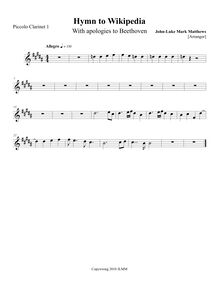 Partition Piccolo clarinette 1, Hymn to Wikipedia, D major, Matthews, John-Luke Mark