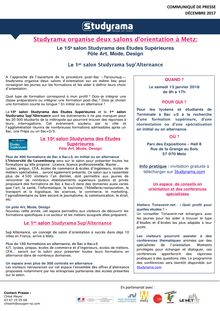 Studyrama organise deux salons d orientation thématiques à Metz le 13 janvier 2018