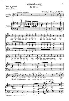 Partition , Verwechslung (E♭ major), Drei chansons, Meyer-Helmund, Erik