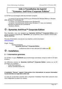 Aide à l'installation du logiciel "Symantec AntiVirus Corporate ...