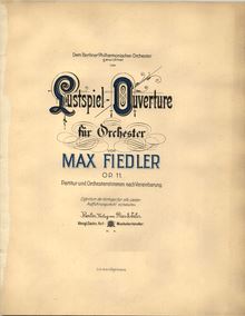 Partition couverture couleur, Lustspiel Overture, Op.11, Lustspiel, Ouverture für Orchester