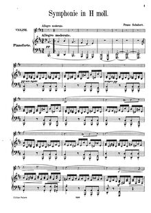 Partition de piano, Symphony No.8, Unvollendete (Unfinished)