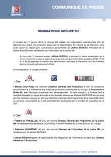 NOMINATIONS GROUPE M6 
