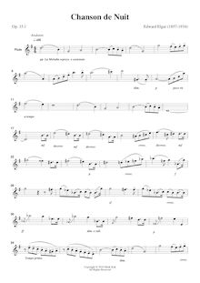 Partition , Chanson de Nuit - flûte , partie, Chanson de Nuit et Chanson de Matin, Op.15