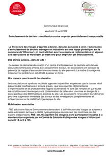 www.fne.asso.fr Communiqué de presse Vendredi 13 avril 2012 ...
