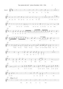Partition chœur 2: Soprano 2 , partie, Nun danket alle Gott, Pachelbel, Johann