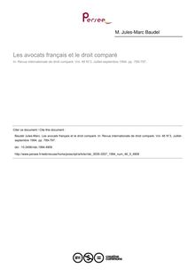 Les avocats français et le droit comparé - article ; n°3 ; vol.46, pg 789-797