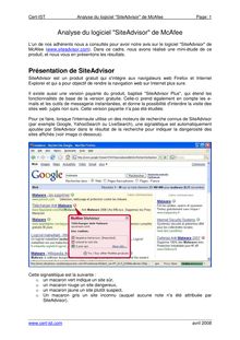 Analyse du logiciel "SiteAdvisor" de McAfee
