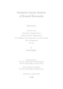 Geometric layout analysis of scanned documents [Elektronische Ressource] / by Faisal Shafait