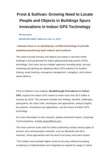 Frost & Sullivan: Growing Need to Locate People and Objects in Buildings Spurs Innovations in Indoor GPS Technology