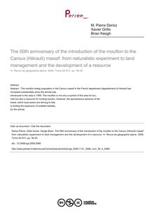 The 50th anniversary of the introduction of the mouflon to the Caroux (Hérault) massif: from naturalistic experiment to land management and the development of a resource - article ; n°4 ; vol.94, pg 36-45
