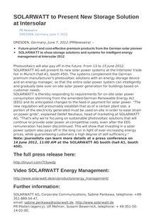 SOLARWATT to Present New Storage Solution at Intersolar