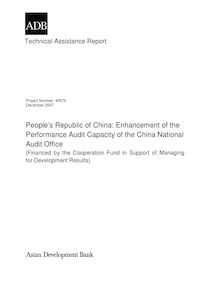 Enhancement of the Performance Audit Capacity of the China National  Audit Office (Financed by the Cooperation
