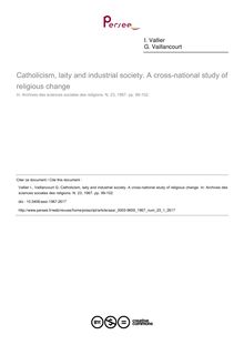 Catholicism, laity and industrial society. A cross-national study of religious change - article ; n°1 ; vol.23, pg 99-102