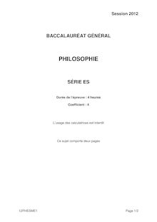 Sujet de philosophie du baccalauréat 2012 (série ES)