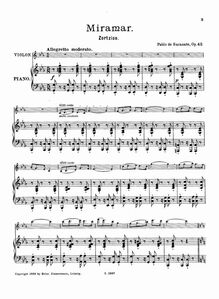 Partition violon et partition de piano, Zortzico Miramar, Op.42