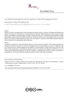 La théorie stoïcienne de la passion chez Chrysippe et son évolution chez Posidionius - article ; n°27 ; vol.75, pg 393-435