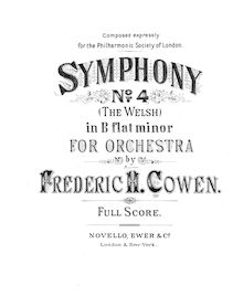 Partition complète, Symphony  no. 4 (pour Welsh) en B flat minor, pour orchestre