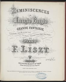 Partition Réminiscences de « Lucrezia Borgia » - Grande fantaisie sur des motifs de l opéra de Gaetano Donizetti (S.400/2), Collection of Liszt editions, Volume 7