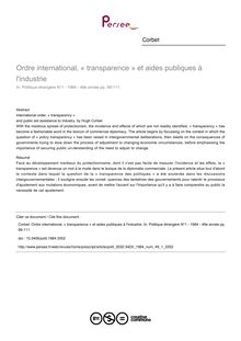 Ordre international, « transparence » et aides publiques à l industrie - article ; n°1 ; vol.49, pg 99-111
