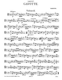 Partition de violoncelle, Gavotte, Martini, Giovanni Battista