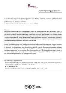 Les élites agraires portugaises au XIXe siècle : entre groupes de pression et associations - article ; n°2 ; vol.16, pg 189-202