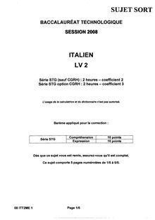Italien LV2 2008 S.T.G (Gestion des Systèmes d Information) Baccalauréat technologique