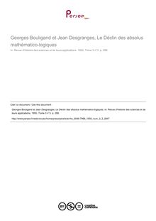 Georges Bouligand et Jean Desgranges, Le Déclin des absolus mathématico-logiques  ; n°3 ; vol.3, pg 289-289