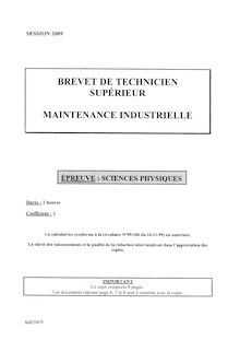 Sciences physiques 2009 BTS Maintenance industrielle