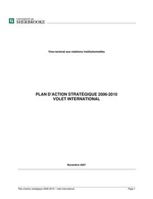 volet International - Le présent plan d orientation stratégique